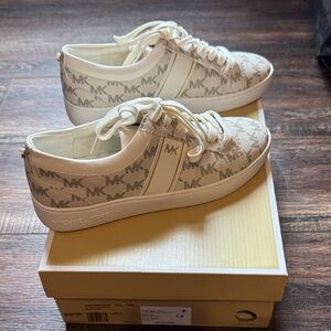 Michael Kors Cream Monogram Lace-Up Sneakers